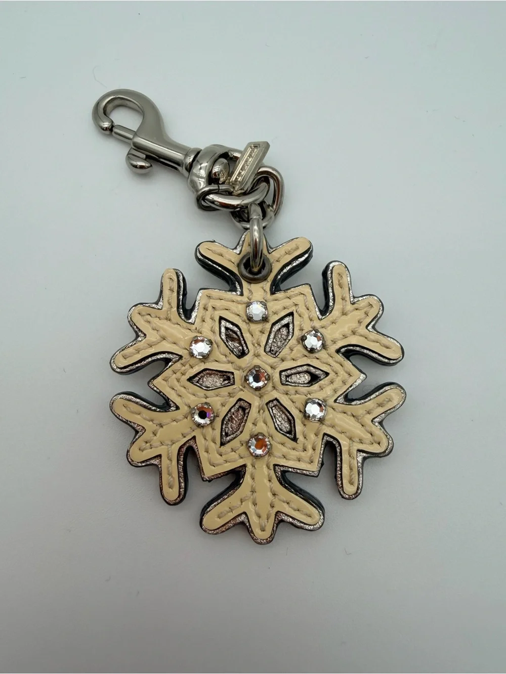 Coach Leather Snowflake Keychain Charm with Rhinestones